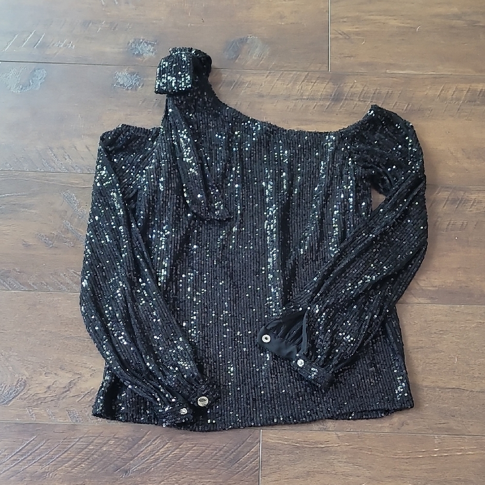 Black Sequin Off-Shoulder Top XS